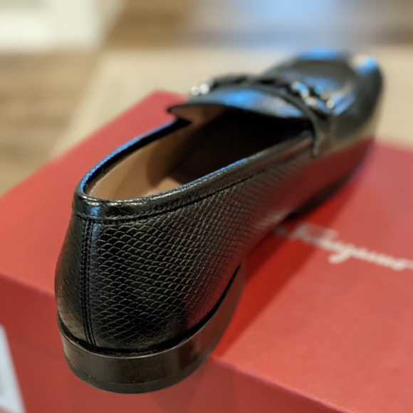 Salvatore Ferragamo "Pago" Snake Embossed Leather Loafers Black - Picture 6 of 8